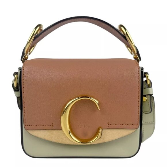 Auth Chloe Chloe C Handbag Crossbody Shoulder Bag Brown/Light Khaki - - Picture 1 of 13